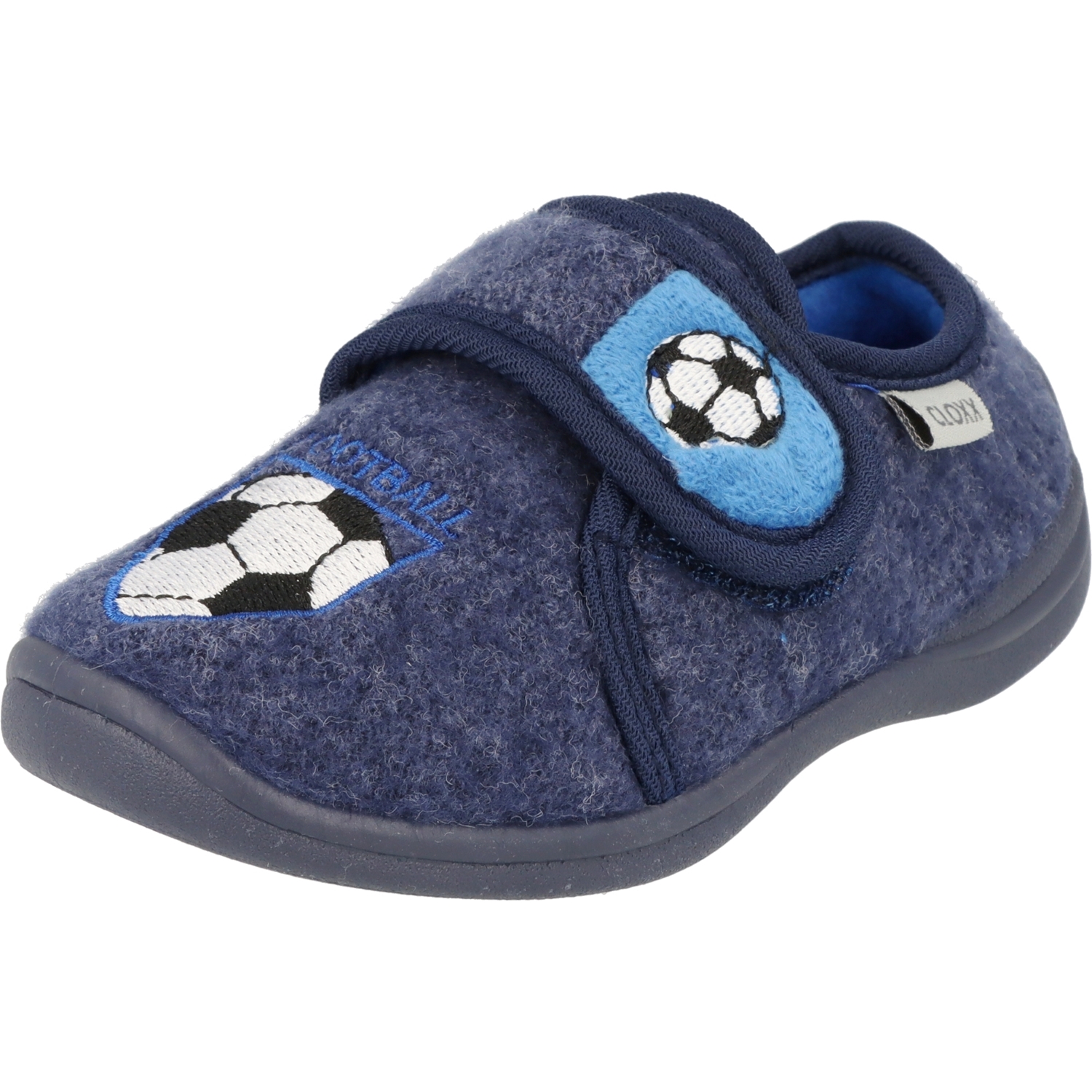 Cloxx Jungen Kita Schuhe U75550.1 Hausschuhe Pantoffeln Fußball Blau Klett