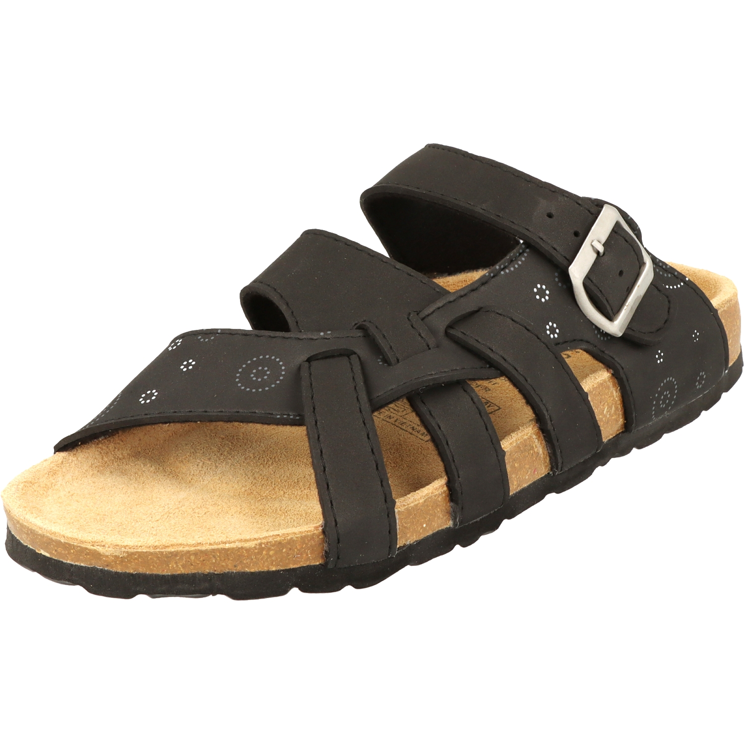 Cloxx Damen Schuhe T67913.80 Pantolette Hausschuhe Sandale Lederfußbett Schwarz