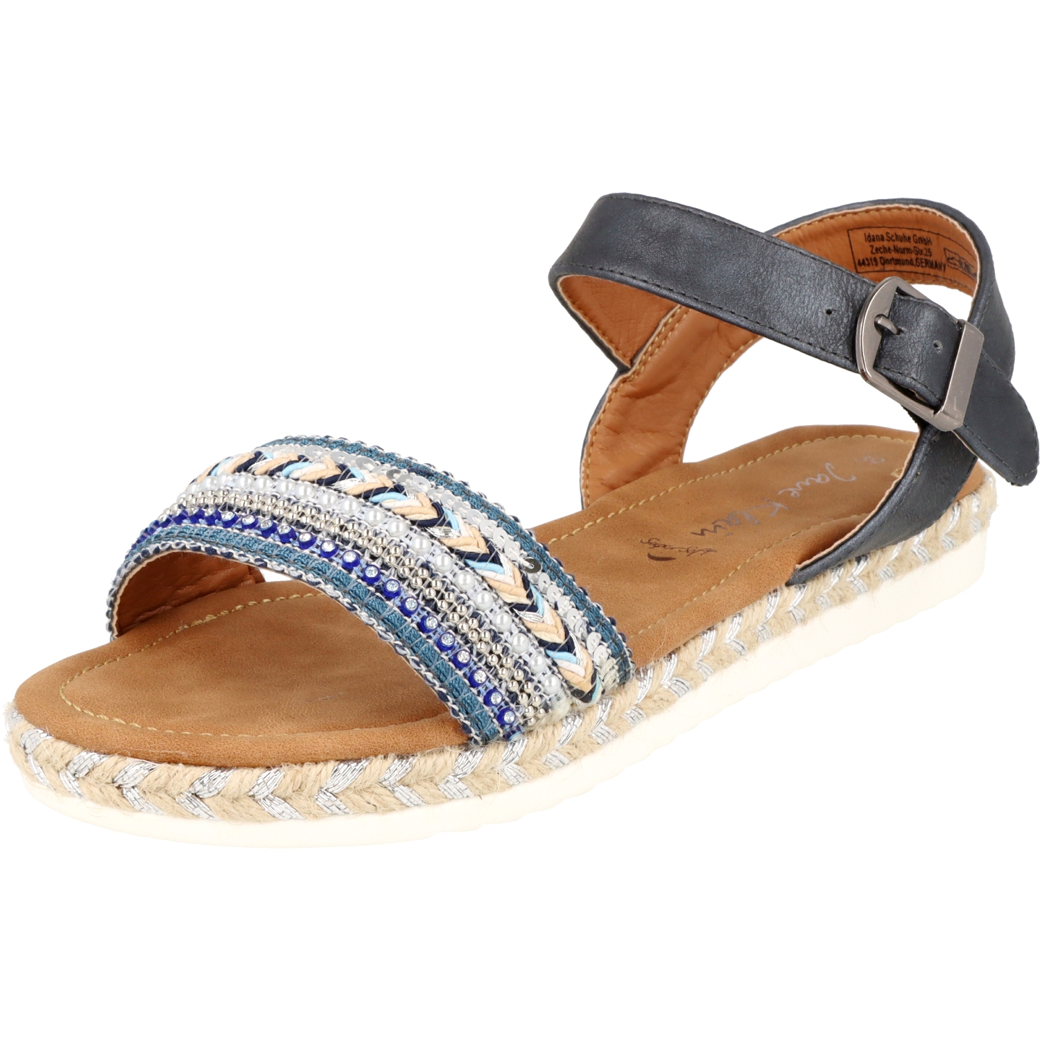 Jane Klain 281-411 Damen Sommer Schuhe Sandale mit Glitzersteine in Blue