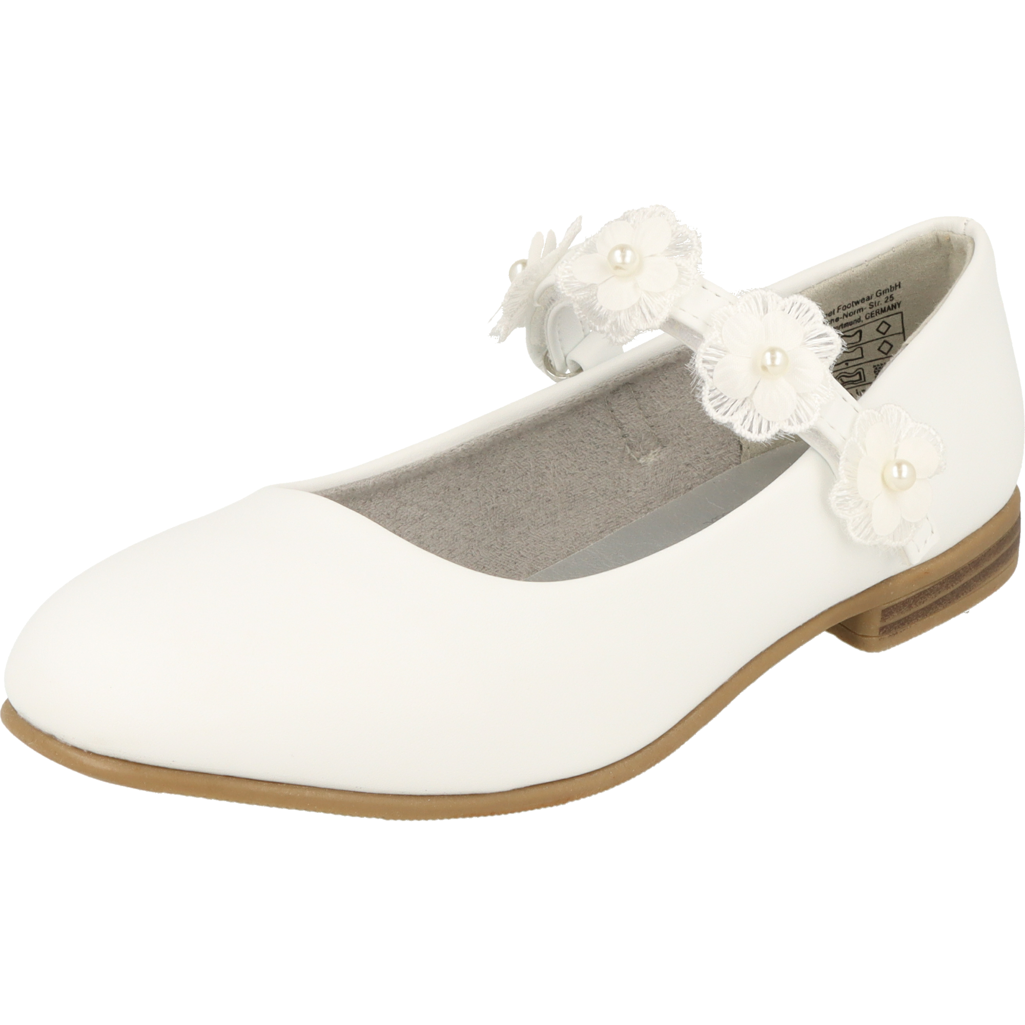 Indigo 424-088 Mädchen Ballerina Schuhe Hochzeit Taufe Klett Blumen Weiß